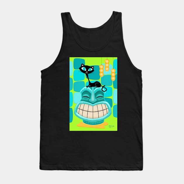 Sassy Cat Loves Tikis Tank Top by ErinKantBarnard